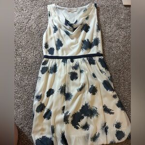 LOFT Cream/off white Dress with Subtle Navy Marble Print